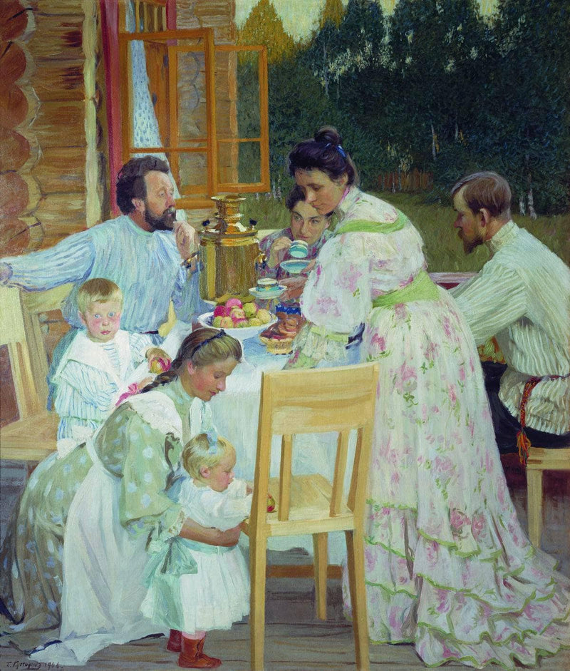 On the Terrace by Boris Kustodiev — Oil Painting Reproduction