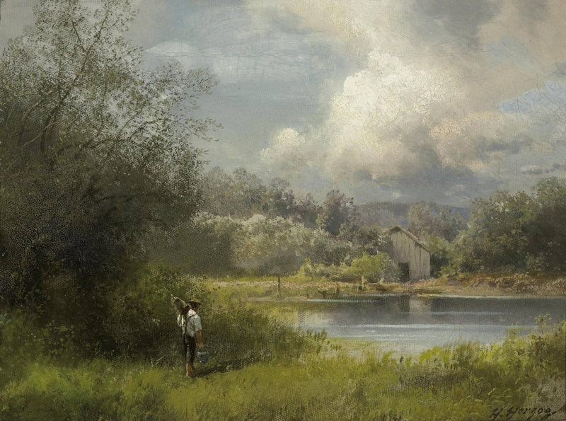 On the Way to the Fishing Hole by Hermann Ottomar Herzog — Oil Painting Reproduction