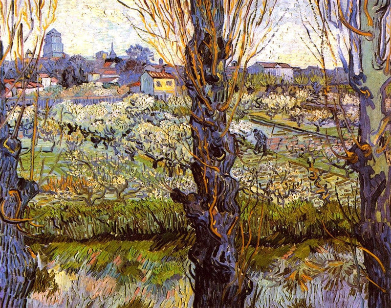 Orchard in Bloom with Poplars by Vincent van Gogh — Oil Painting Reproduction