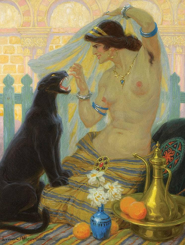 Oriental Taming a Panther by Ludovic Alleaume — Oil Painting Reproduction