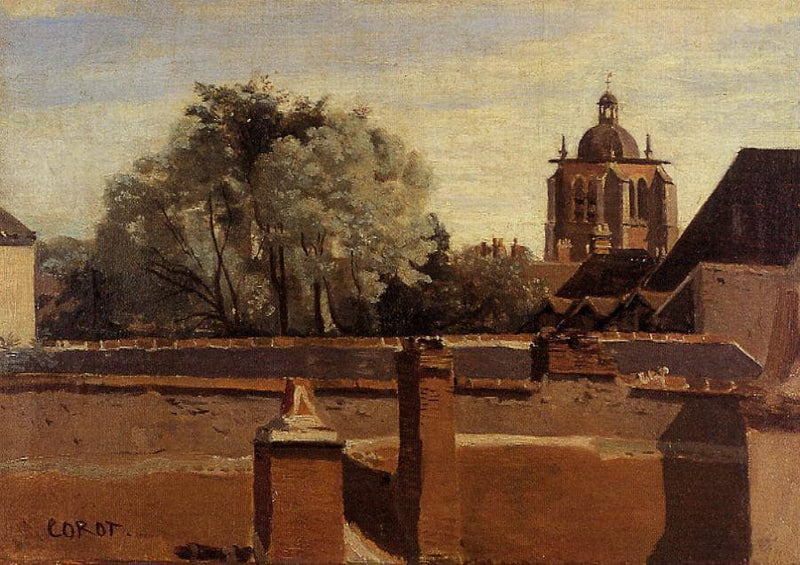 Orleans, View from a Window Overlooking the Saint Peterne Tower by Camille Corot — Oil Painting Reproduction