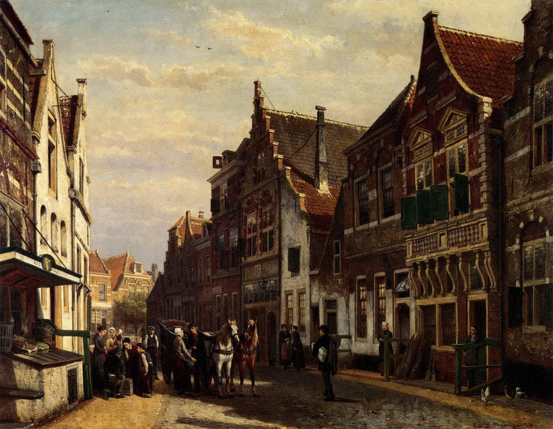 Oudewater Street At Summer by Cornelis Springer — Oil Painting Reproduction