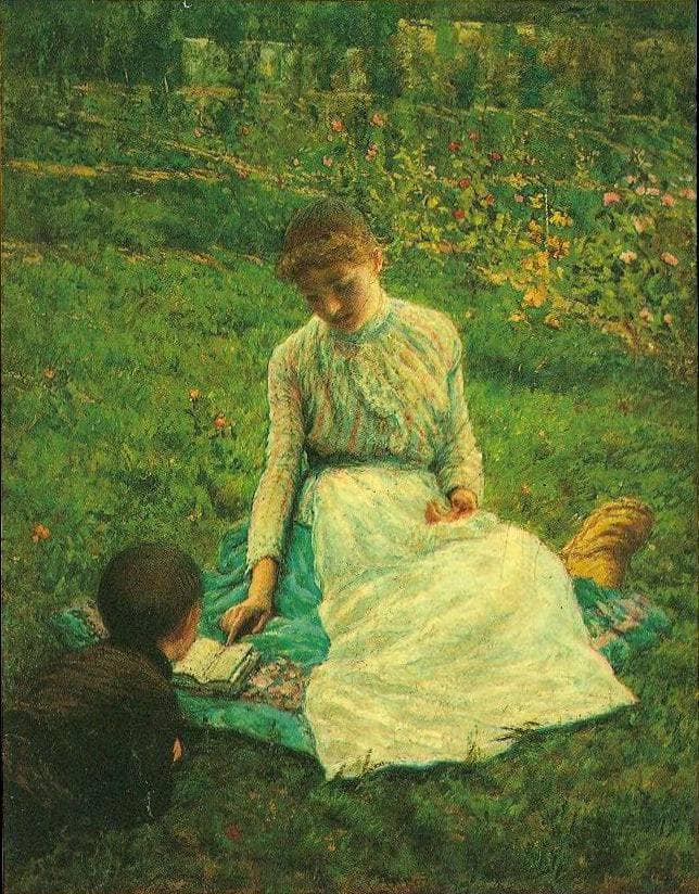 Outdoor lesson by Angelo Morbelli — Oil Painting Reproduction