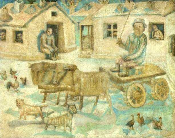 Oxen. Scene from the Life of Savages by Pavel Filonov — Oil Painting Reproduction