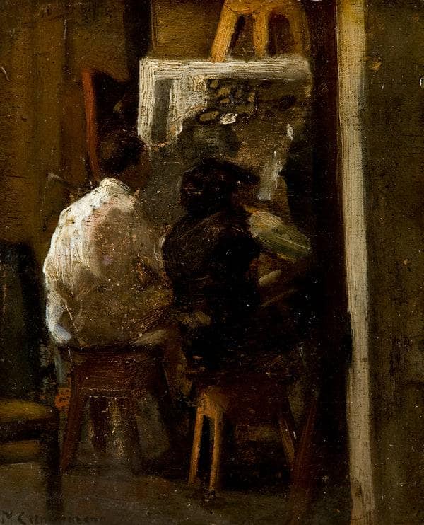 Painters at the easel by Michele Cammarano — Oil Painting Reproduction