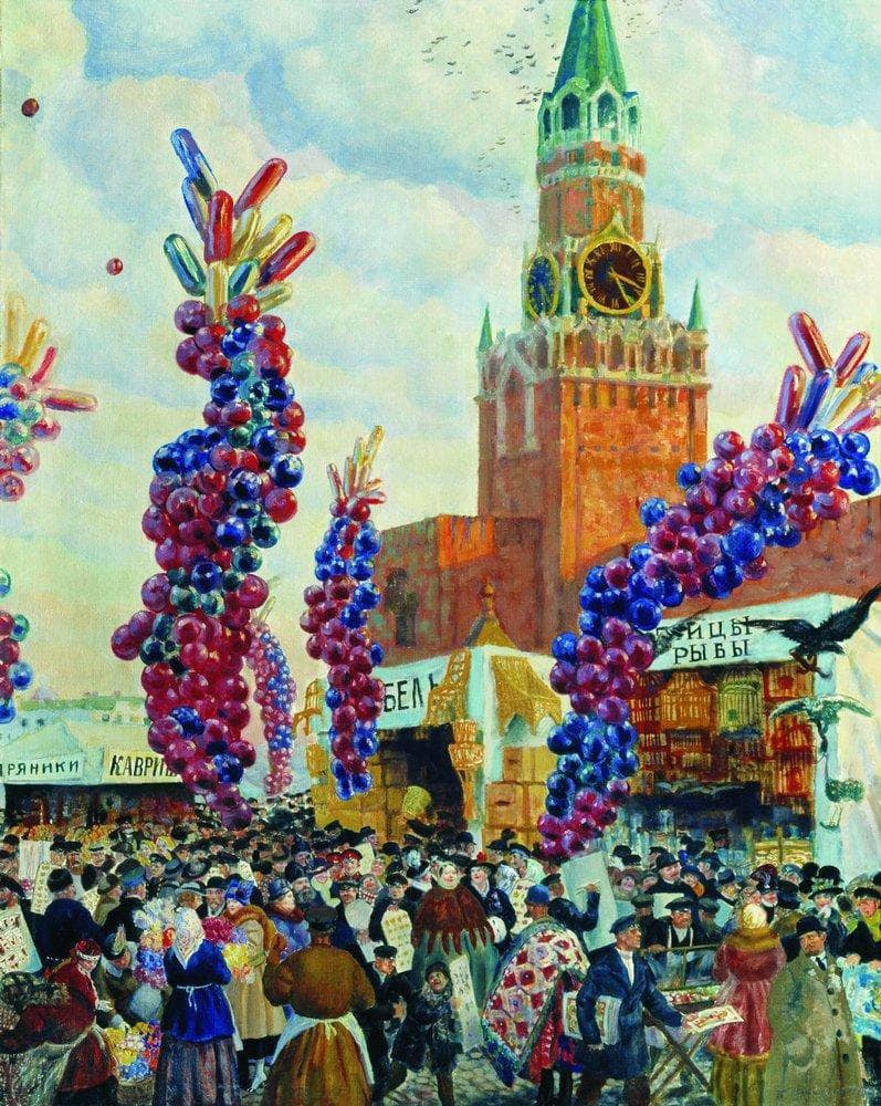 Palm market with Spassky Gate by Boris Kustodiev — Oil Painting Reproduction