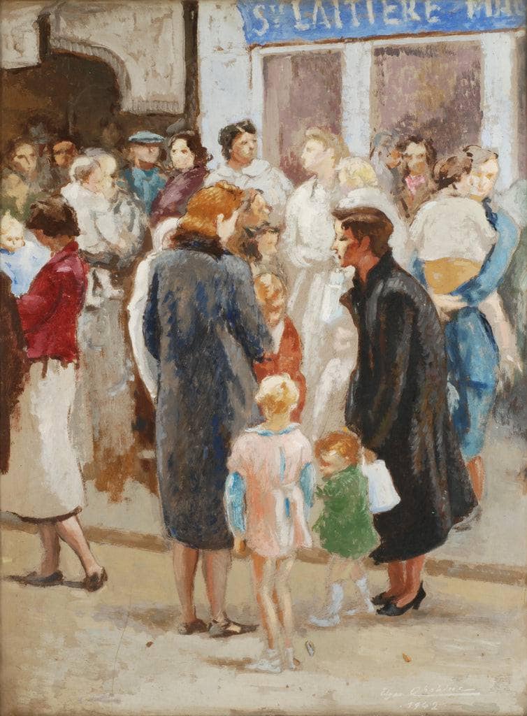 Paris Under Occupation, the Line for Milk by Edgar Chahine — Oil Painting Reproduction