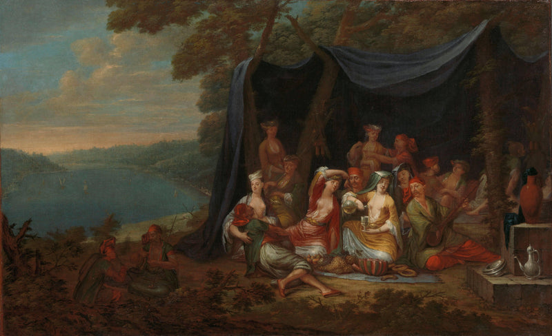 Partying Turkish Courtiers in front of a Tent by Jean Baptiste Vanmour — Oil Painting Reproduction