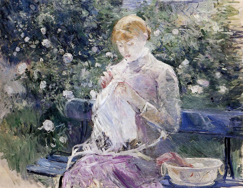 Pasie sewing in Bougival's Garden by Berthe Morisot — Oil Painting Reproduction