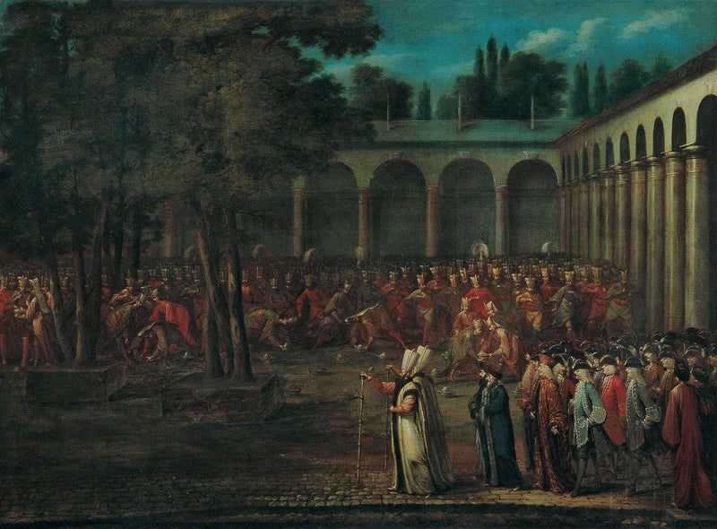 Passing the Ambassadorial Delegation through the Second Courtyard of Topkapı Palace by Jean Baptiste Vanmour — Oil Painting Reproduction