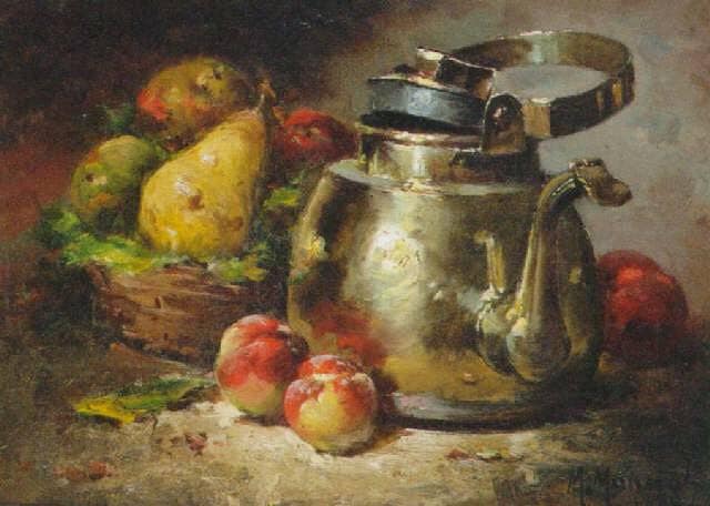 Pears in a Basket with Apples and a Copper Kettle by Maurice Louis Monnot — Oil Painting Reproduction
