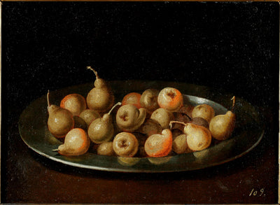Pears on a Silver Dish in kitchen