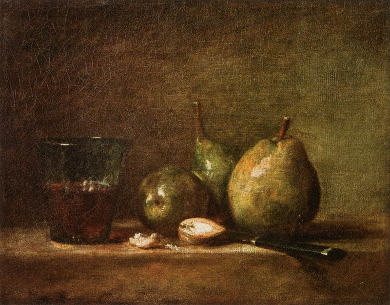 Pears, Walnuts and Glass of Wine by Jean-Baptiste-Simeon Chardin — Oil Painting Reproduction