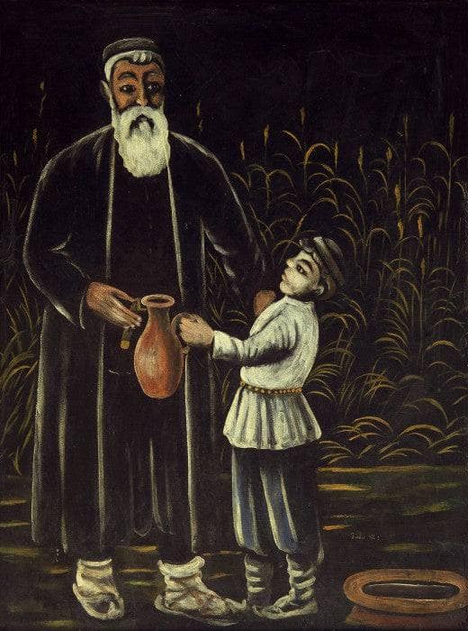 Peasant and his son by Niko Pirosmani — Oil Painting Reproduction