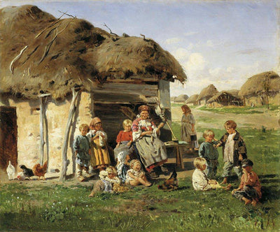 Peasant children in kitchen