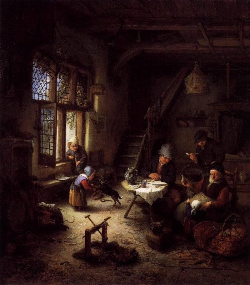 Peasant Family in a Cottage Interior by Adriaen van Ostade — Oil Painting Reproduction