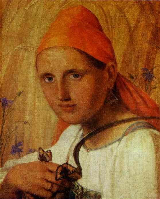 Peasant Girl with Butterflies by Alexey Venetsianov — Oil Painting Reproduction