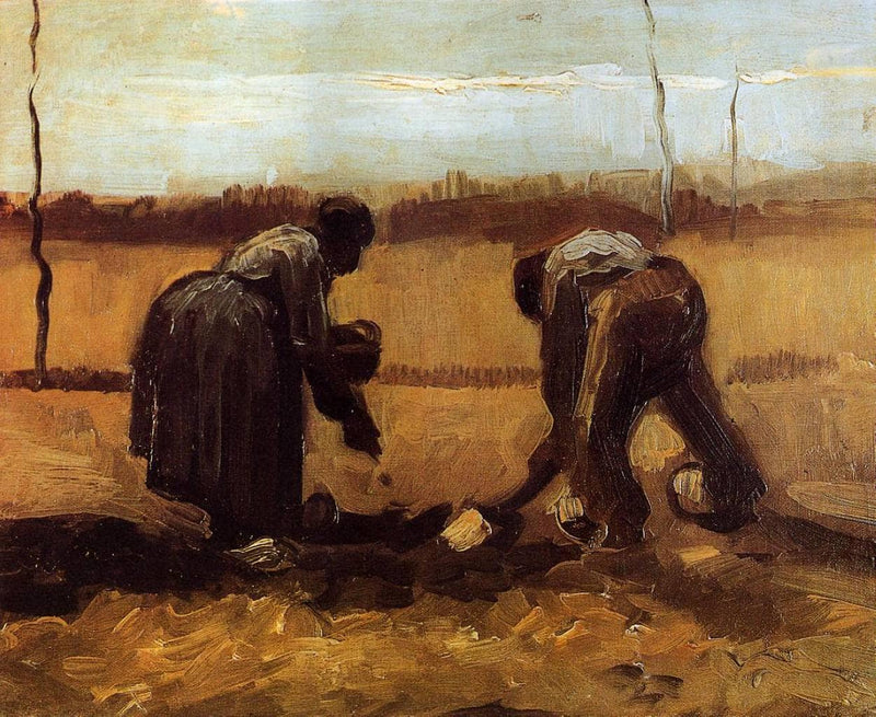 Peasant Man and Woman Planting Potatoes by Vincent van Gogh — Oil Painting Reproduction