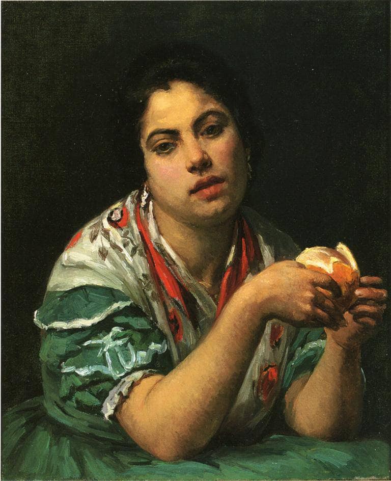 Peasant Woman Peeling an Orange by Mary Cassatt — Oil Painting Reproduction