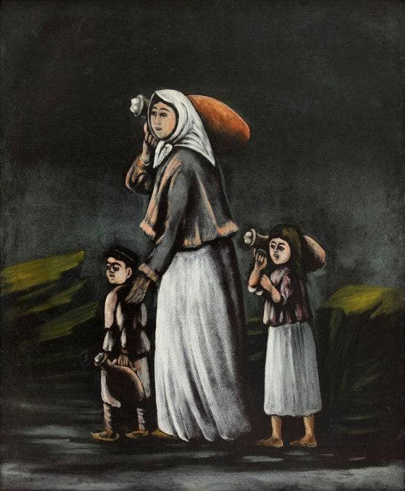 Peasant Woman with Children Goes for Water by Niko Pirosmani — Oil Painting Reproduction