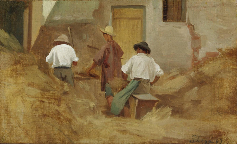 Peasants beating hay by Silvestro Lega — Oil Painting Reproduction