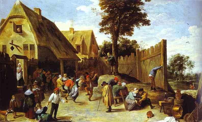 Peasants Dancing Outside an Inn by David Teniers the Younger — Oil Painting Reproduction