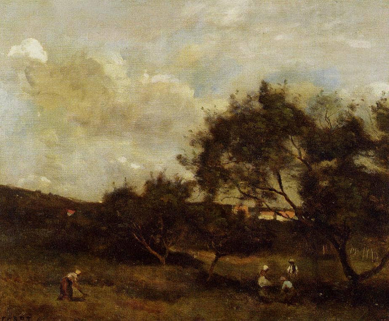Peasants near a Village by Camille Corot — Oil Painting Reproduction