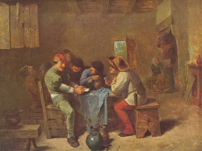 Peasants playing cards in a tavern in dining room