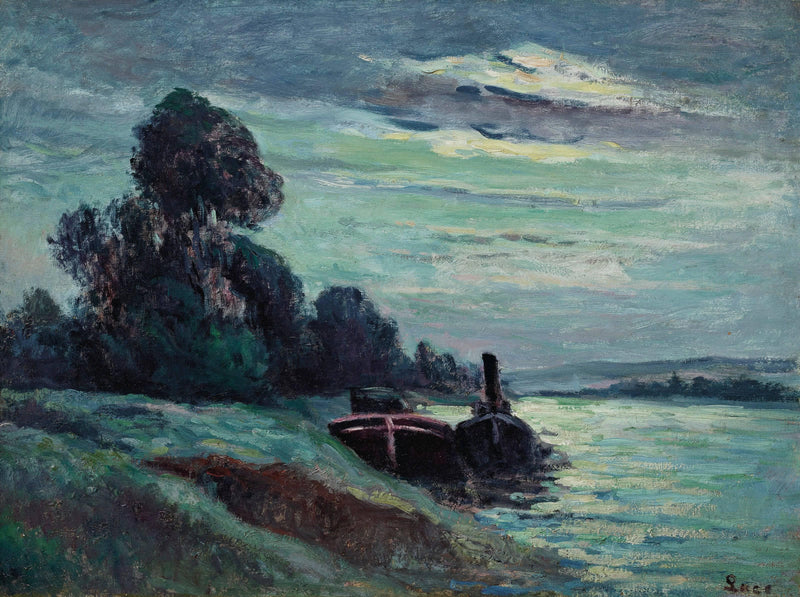 Péniches Sur La Seine by Maximilien Luce — Oil Painting Reproduction