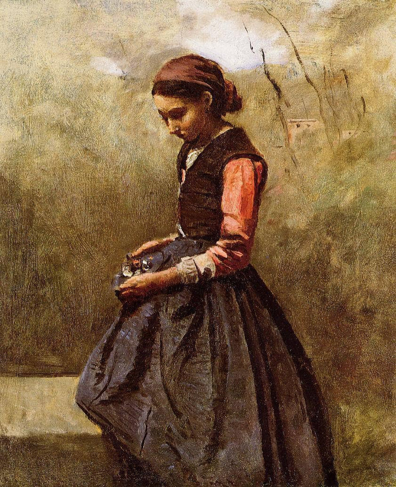 Pensive Young Woman by Camille Corot — Oil Painting Reproduction