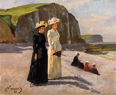 People by the sea by Jules Trayer — Oil Painting Reproduction