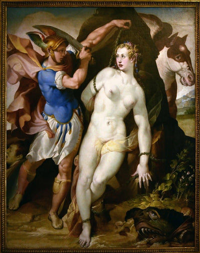 Perseus frees Andromeda in entryway