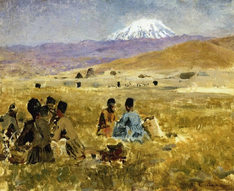 Persians Lunching on the Grass, Mt. Ararat in the Distance by Edwin Lord Weeks — Oil Painting Reproduction