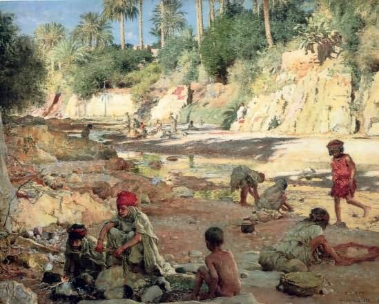 Small Washers In The Wadi by Nasreddine Dinet — Oil Painting Reproduction