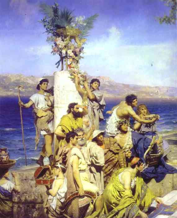 Phryne on the Poseidon's celebration in Eleusis (detail) by Henryk Siemiradzki — Oil Painting Reproduction