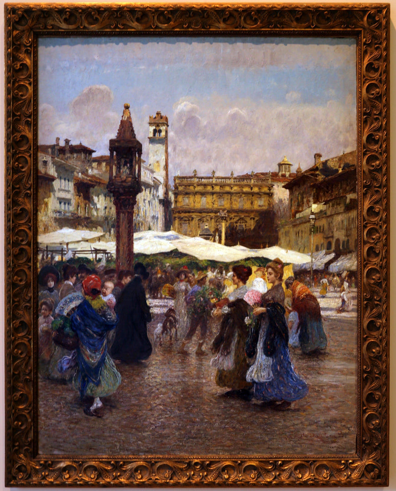 Piazza delle Erbe (Market's square) in Verona by Angelo Dall'Oca Bianca — Oil Painting Reproduction