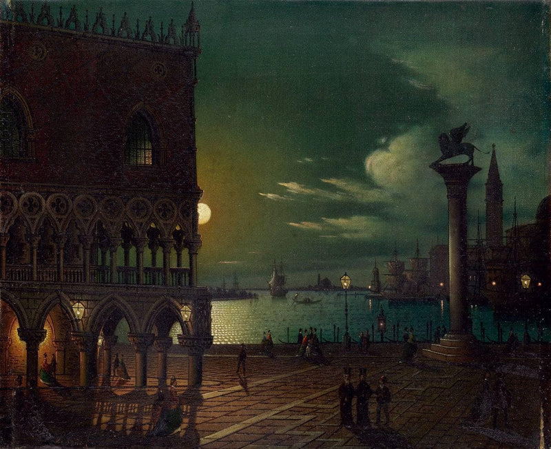 Piazza San Marco in Venice in the moonlight by Ippolito Caffi — Oil Painting Reproduction