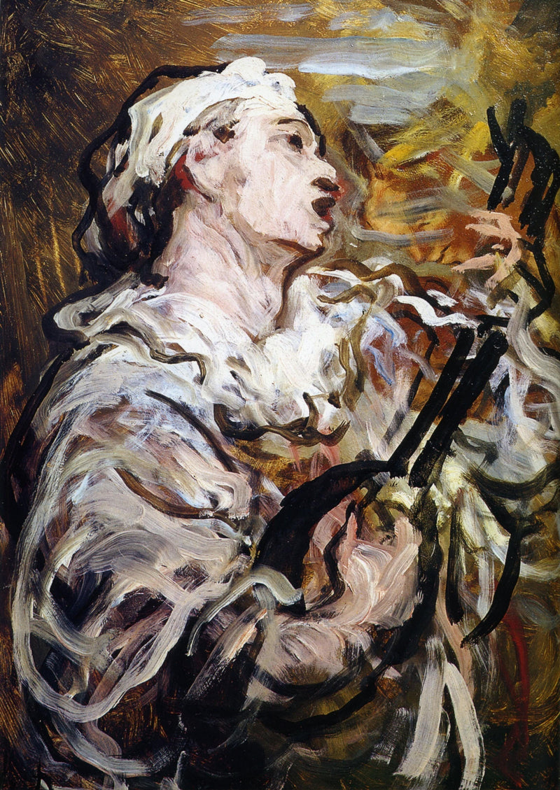 Pierrot with Guitar by Honore Daumier — Oil Painting Reproduction