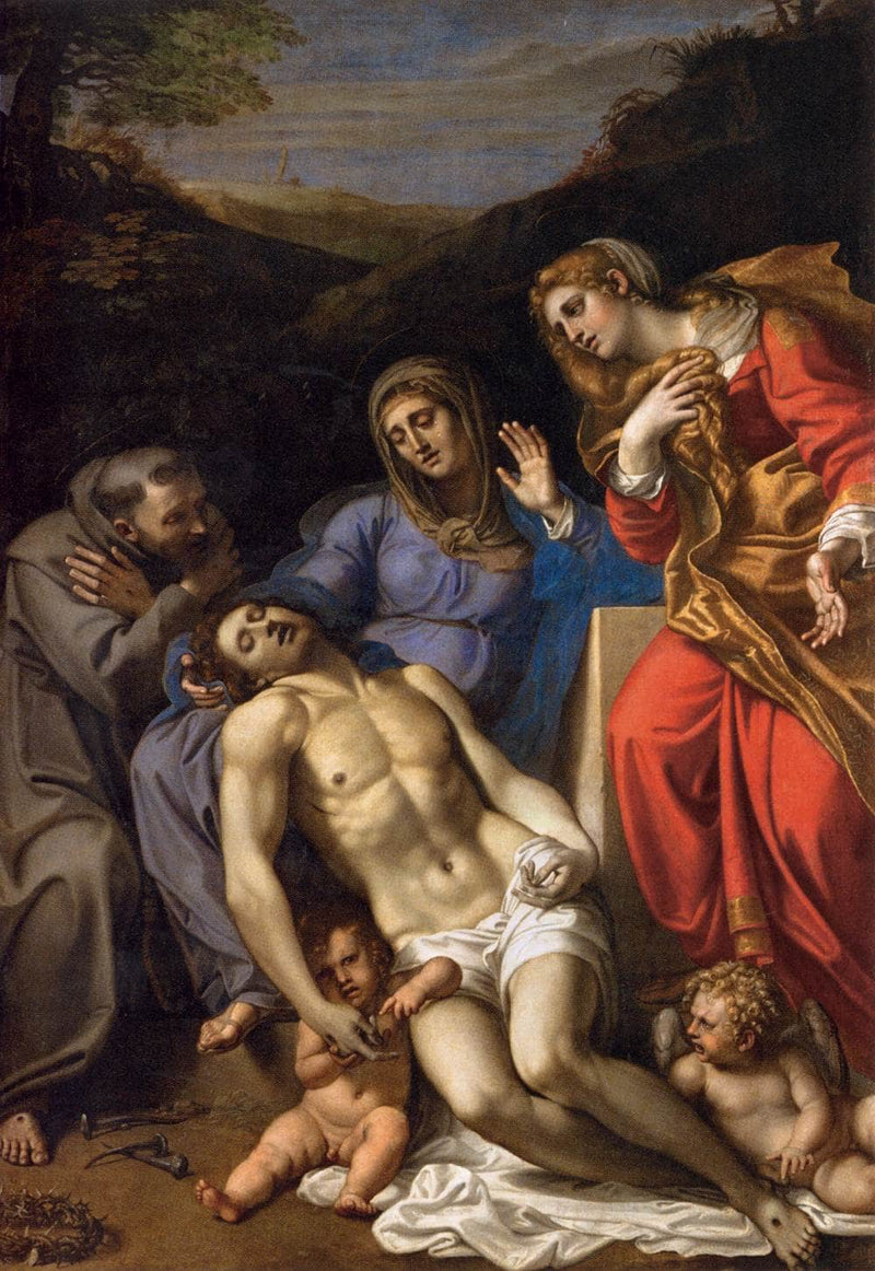 Pietà with St Francis and Mary Magdalene by Annibale Carracci — Oil Painting Reproduction
