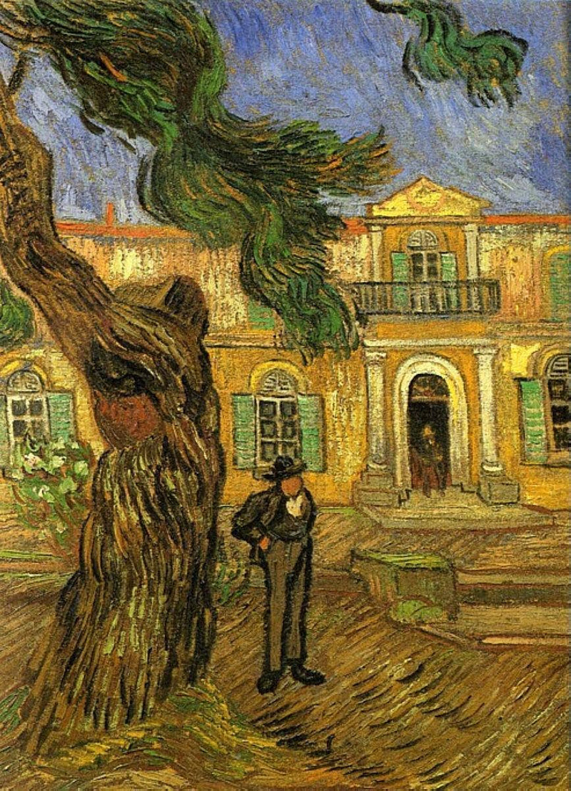 Pine Trees with Figure in the Garden of Saint-Paul Hospital by Vincent van Gogh — Oil Painting Reproduction