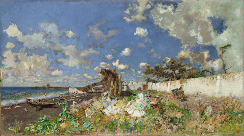 Beach of Portici by Marià Fortuny — Oil Painting Reproduction