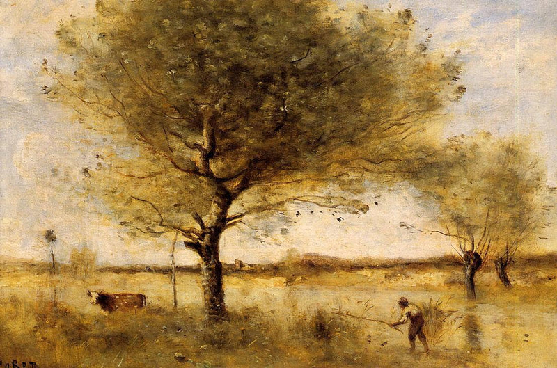 Pond with a Large Tree by Camille Corot — Oil Painting Reproduction