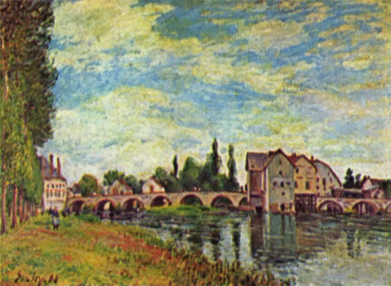 Pont et Moulin de Moret en été by Alfred Sisley — Oil Painting Reproduction