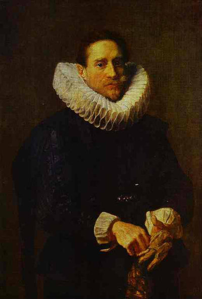 Portrait of a Gentleman, Putting on his Gloves in apartment