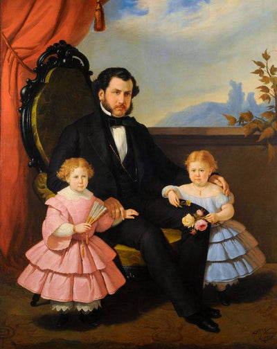 Portrait of a Gentlemen and Girls in master bedroom