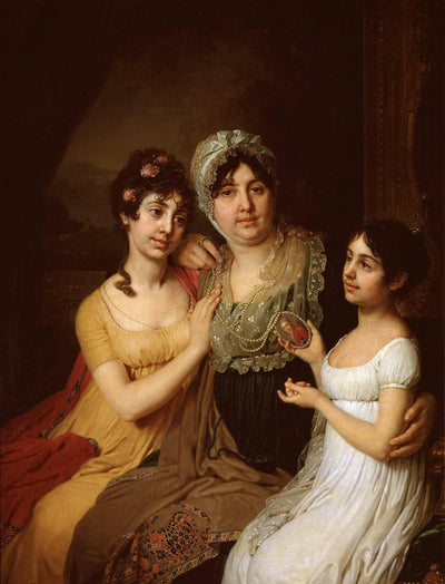 Portrait of A.I. Bezborodko with daughters in kitchen