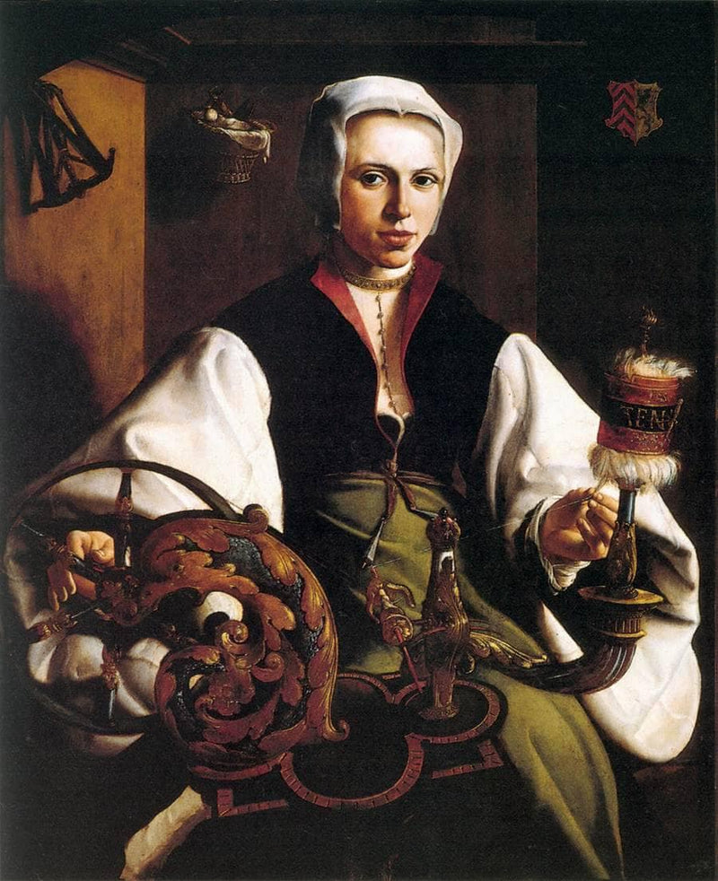 Portrait of a Lady Spinning by Maerten van Heemskerck — Oil Painting Reproduction