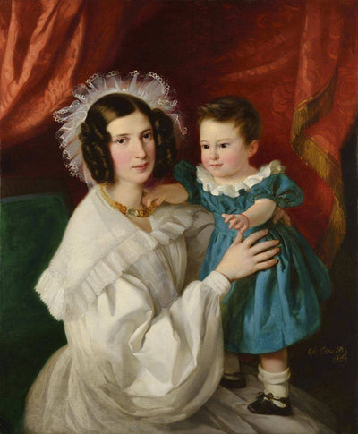 Portrait of a lady with a child in living room