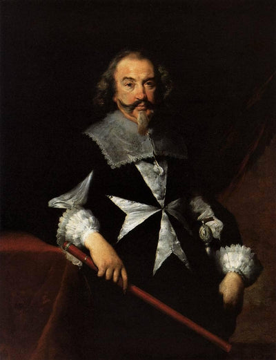 Portrait of a Maltese Knight in bedroom