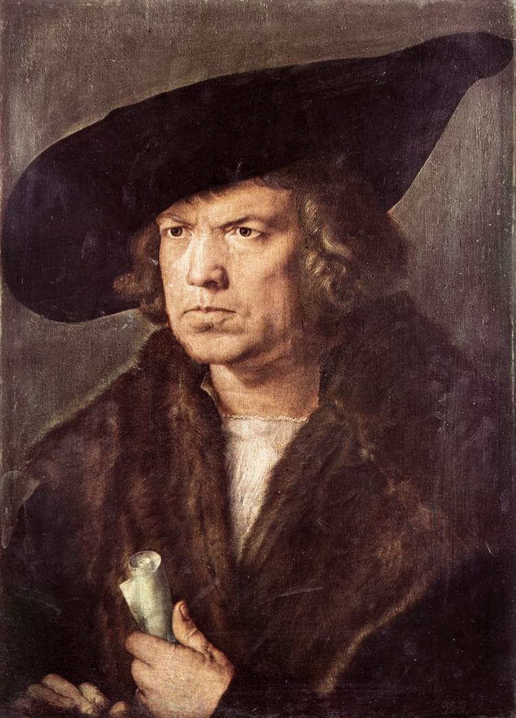 Portrait of a Man with Baret and Scroll by Albrecht Durer — Oil Painting Reproduction